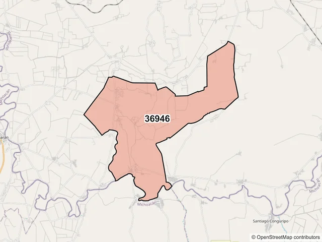 Mapa del código postal 36946, Pénjamo, Guanajuato