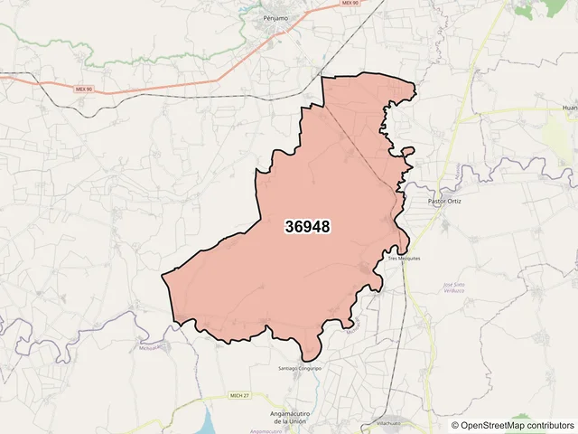 Mapa del código postal 36948, Pénjamo, Guanajuato