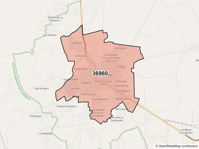 Mapa del código postal 36960, Cuerámaro, Guanajuato