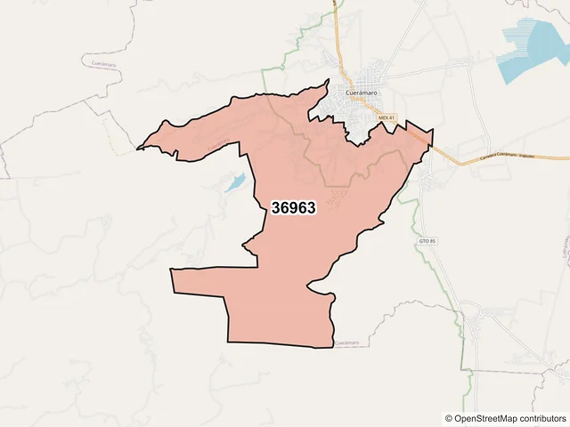 Mapa del código postal 36963, Cuerámaro, Guanajuato
