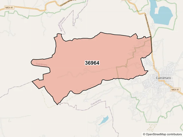Mapa del código postal 36964, Cuerámaro, Guanajuato
