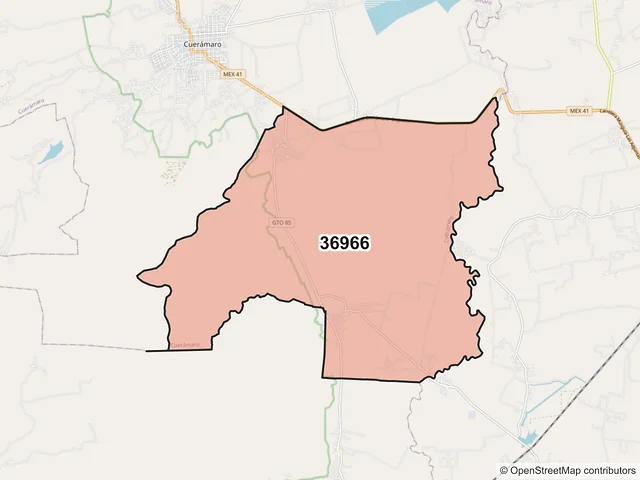 Mapa del código postal 36966, Cuerámaro, Guanajuato