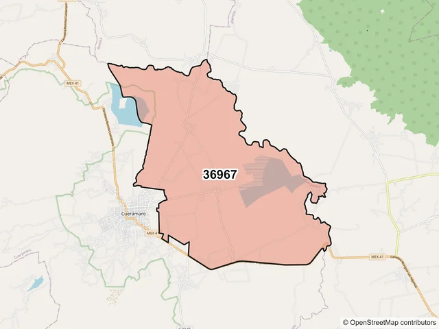 Mapa del código postal 36967, Cuerámaro, Guanajuato