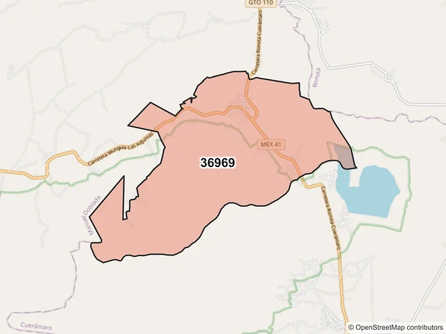 Mapa del código postal 36969, Cuerámaro, Guanajuato