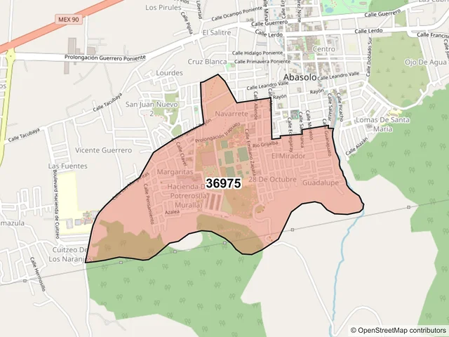 Mapa del código postal 36975, Abasolo, Guanajuato