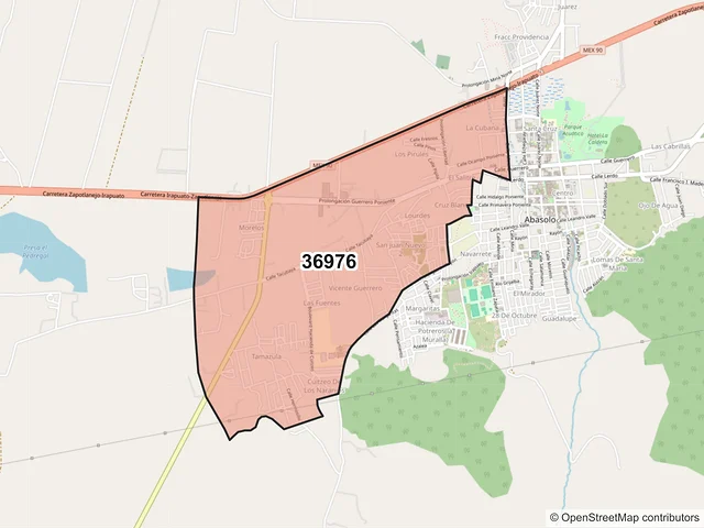 Mapa del código postal 36976, Abasolo, Guanajuato
