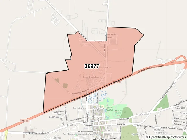 Mapa del código postal 36977, Abasolo, Guanajuato