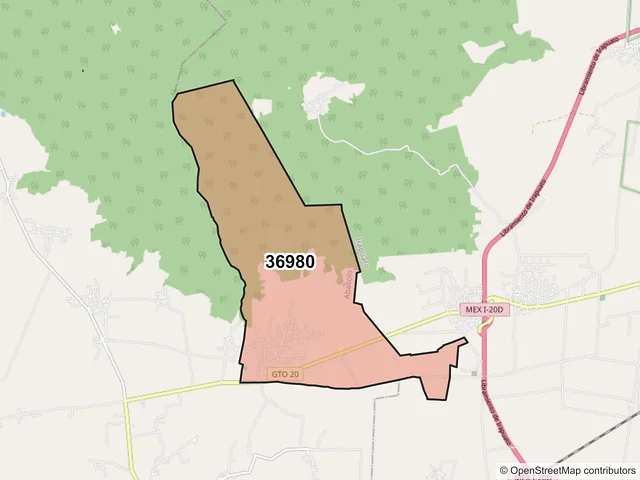 Mapa del código postal 36980, Abasolo, Guanajuato