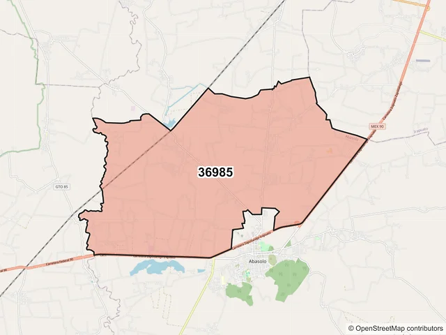 Mapa del código postal 36985, Abasolo, Guanajuato