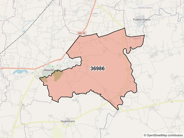 Mapa del código postal 36986, Abasolo, Guanajuato
