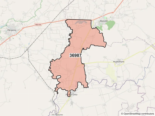 Mapa del código postal 36987, Abasolo, Guanajuato