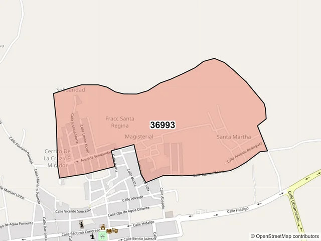 Mapa del código postal 36993, Huanímaro, Guanajuato