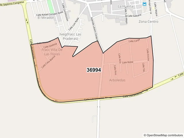 Mapa del código postal 36994, Huanímaro, Guanajuato