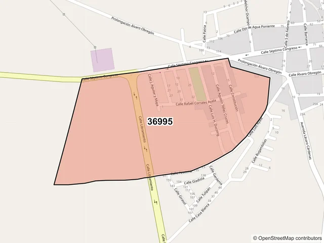 Mapa del código postal 36995, Huanímaro, Guanajuato