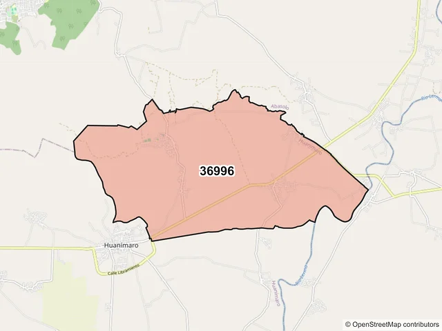 Mapa del código postal 36996, Huanímaro, Guanajuato