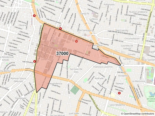 Mapa del código postal 37000, León, Guanajuato