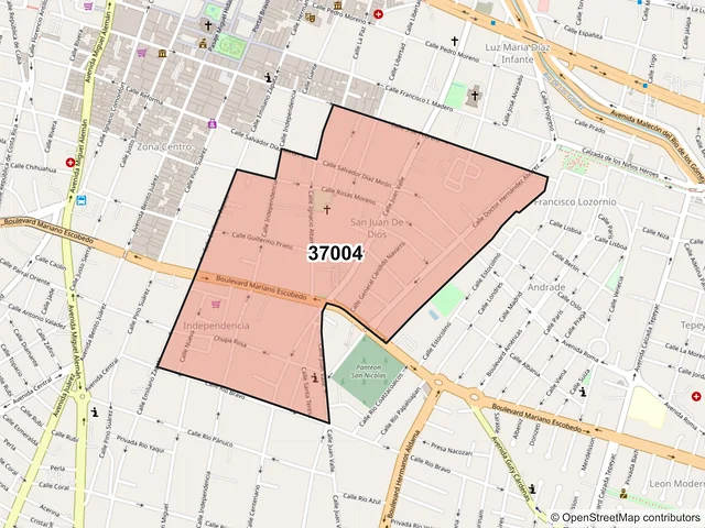 Mapa del código postal 37004, León, Guanajuato