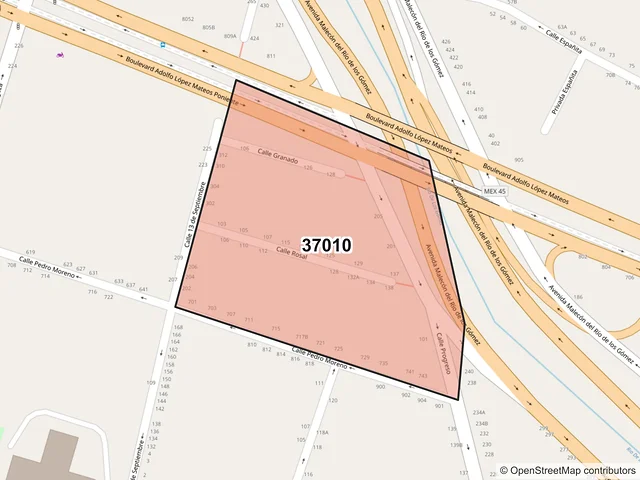 Mapa del código postal 37010, León, Guanajuato