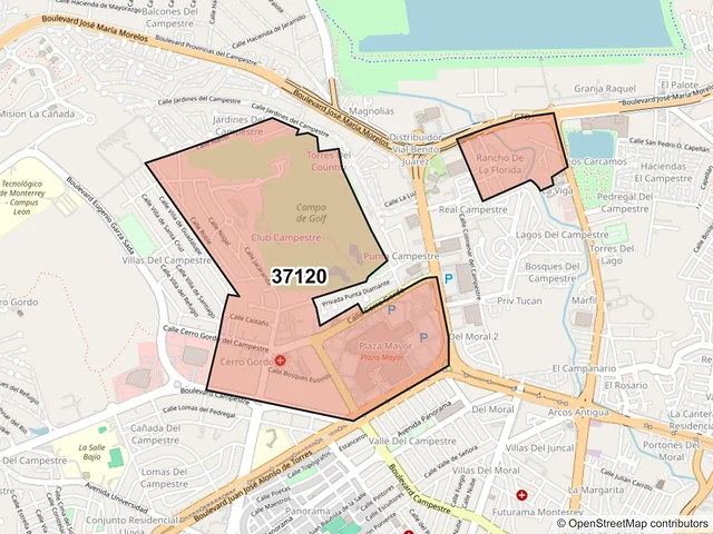 Mapa del código postal 37120, León, Guanajuato