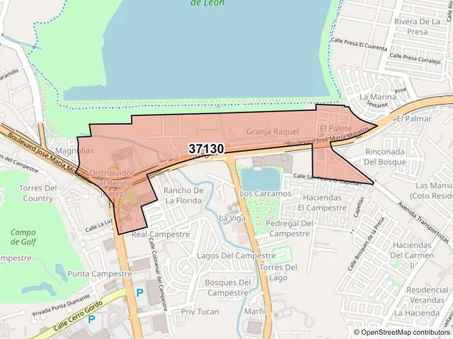 Mapa del código postal 37130, León, Guanajuato
