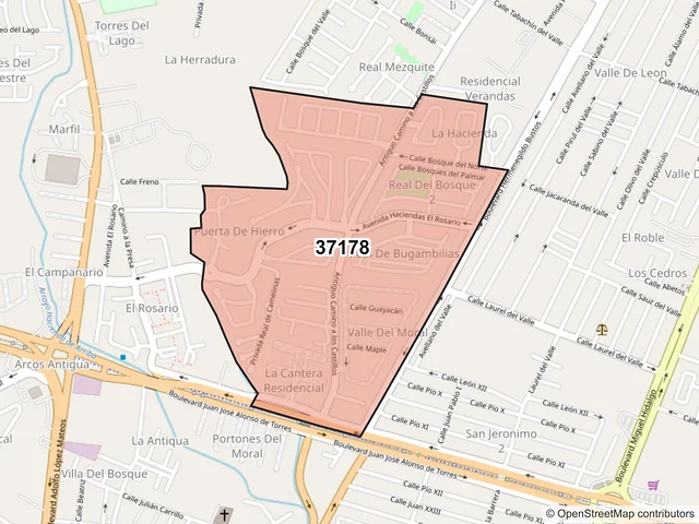 Mapa del código postal 37178, León, Guanajuato