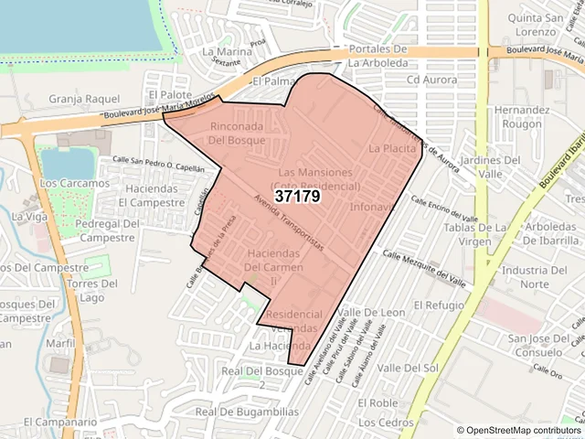 Mapa del código postal 37179, León, Guanajuato