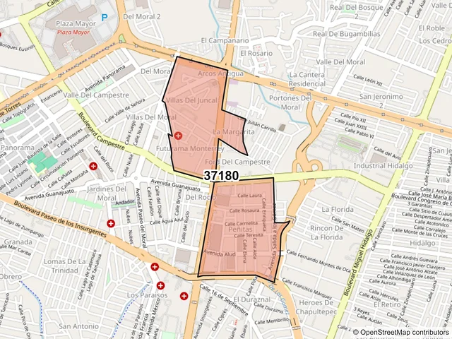 Mapa del código postal 37180, León, Guanajuato