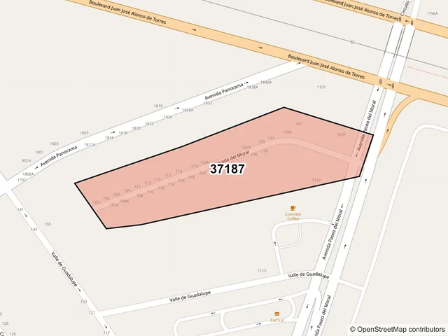 Mapa del código postal 37187, León, Guanajuato