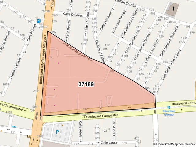 Mapa del código postal 37189, León, Guanajuato
