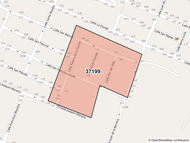 Mapa del código postal 37199, León, Guanajuato