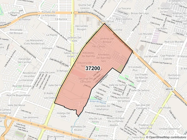 Mapa del código postal 37200, León, Guanajuato