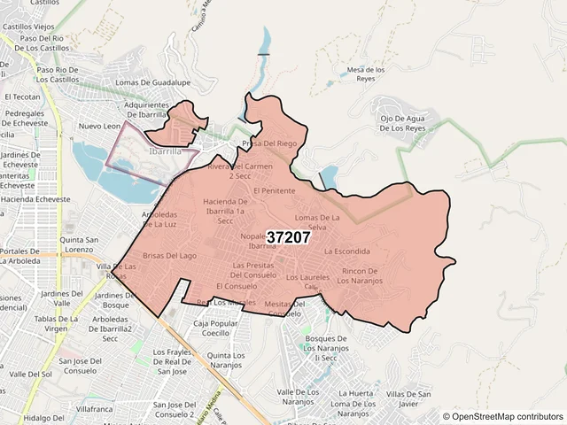 Mapa del código postal 37207, León, Guanajuato