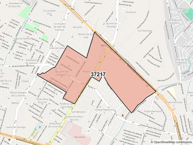 Mapa del código postal 37217, León, Guanajuato