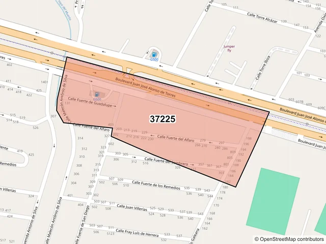 Mapa del código postal 37225, León, Guanajuato