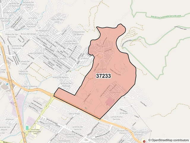 Mapa del código postal 37233, León, Guanajuato