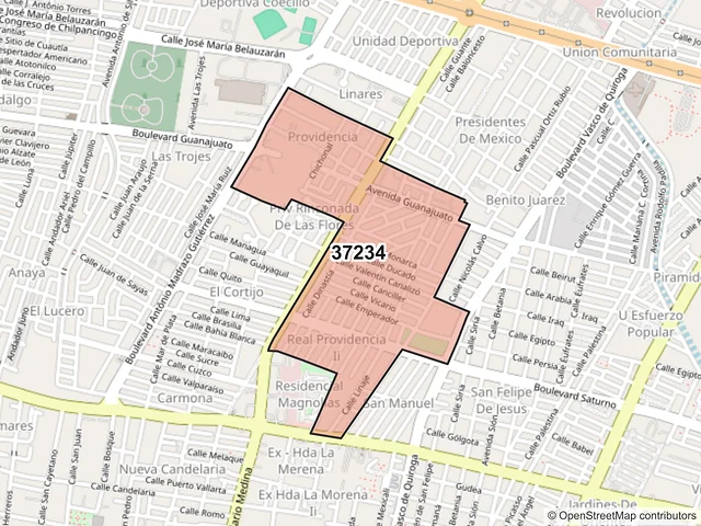 Mapa del código postal 37234, León, Guanajuato