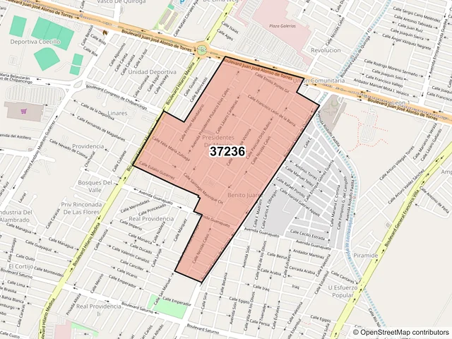 Mapa del código postal 37236, León, Guanajuato