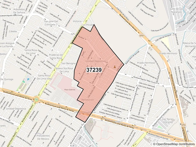 Mapa del código postal 37239, León, Guanajuato