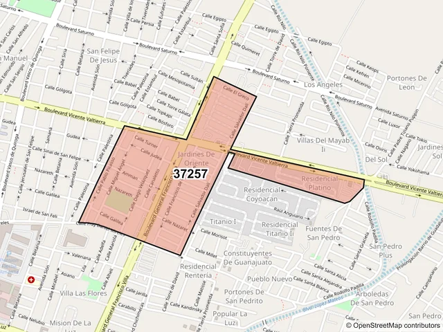 Mapa del código postal 37257, León, Guanajuato