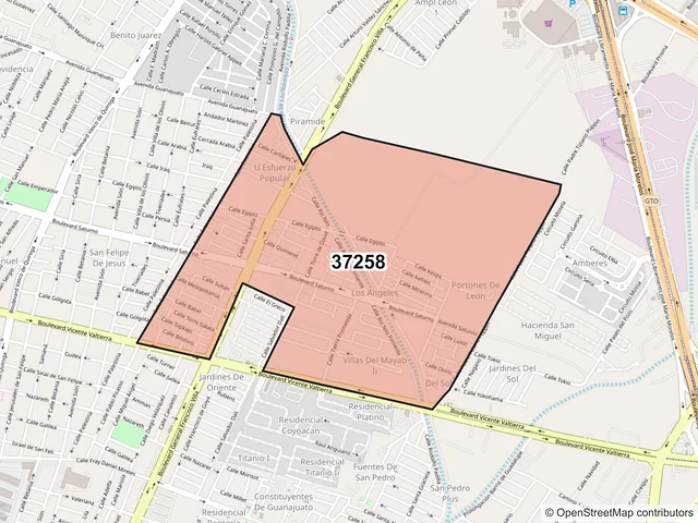Mapa del código postal 37258, León, Guanajuato
