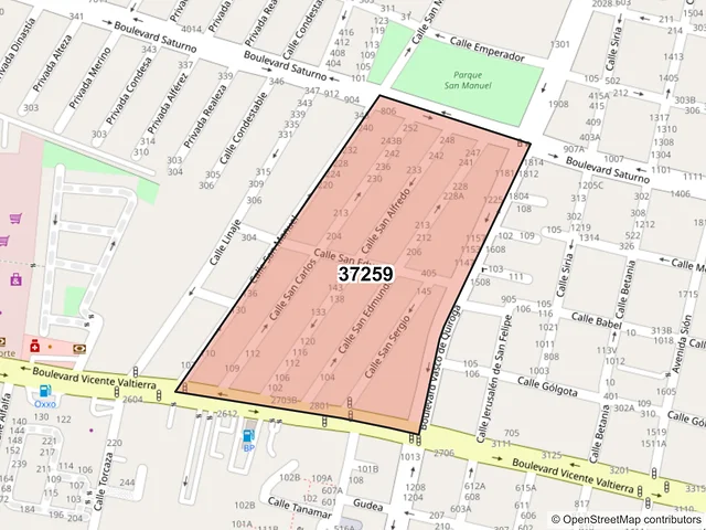 Mapa del código postal 37259, León, Guanajuato