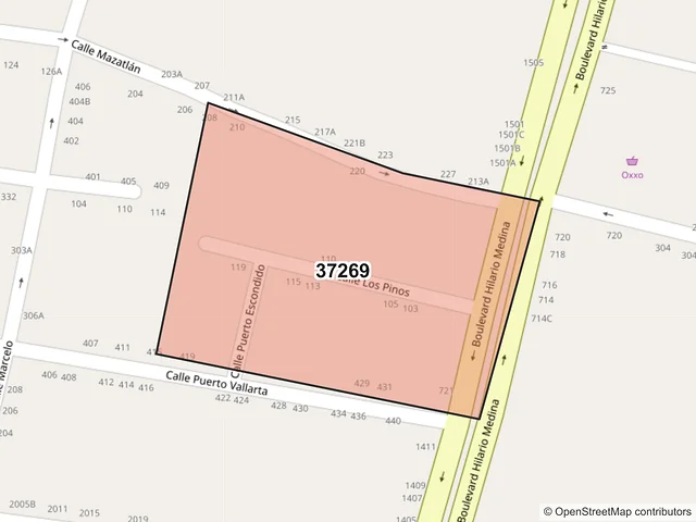 Mapa del código postal 37269, León, Guanajuato