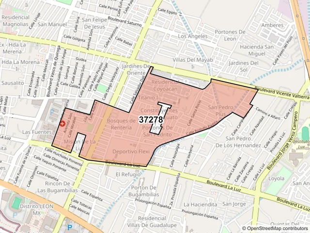 Mapa del código postal 37278, León, Guanajuato