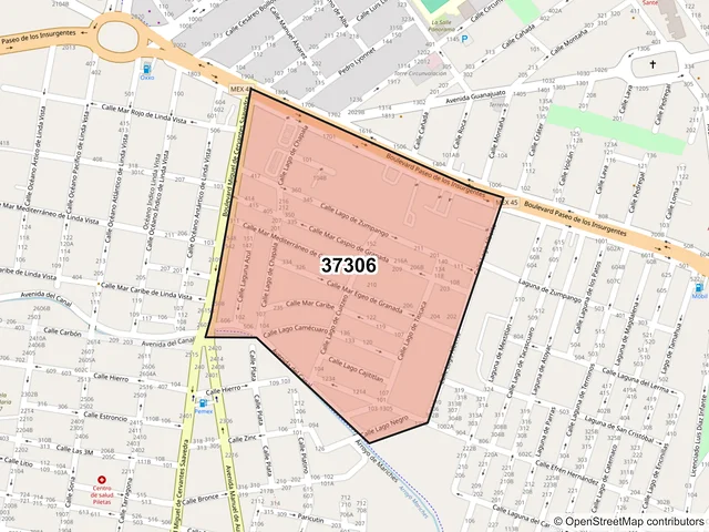 Mapa del código postal 37306, León, Guanajuato
