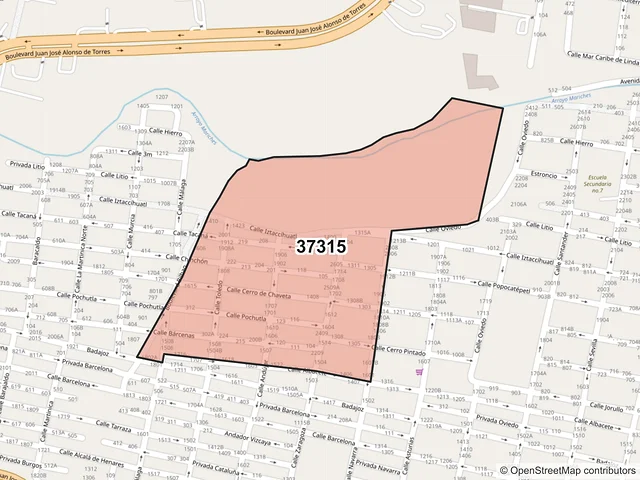 Mapa del código postal 37315, León, Guanajuato