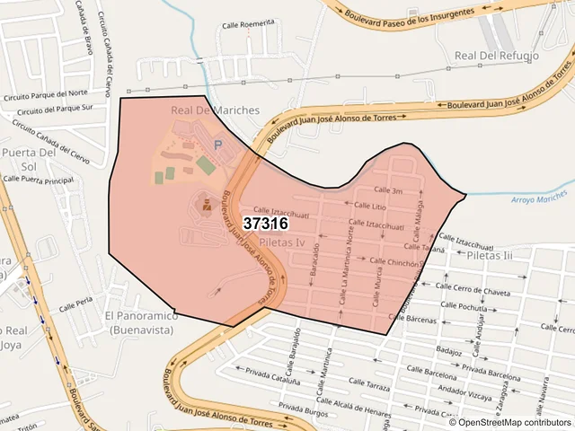 Mapa del código postal 37316, León, Guanajuato