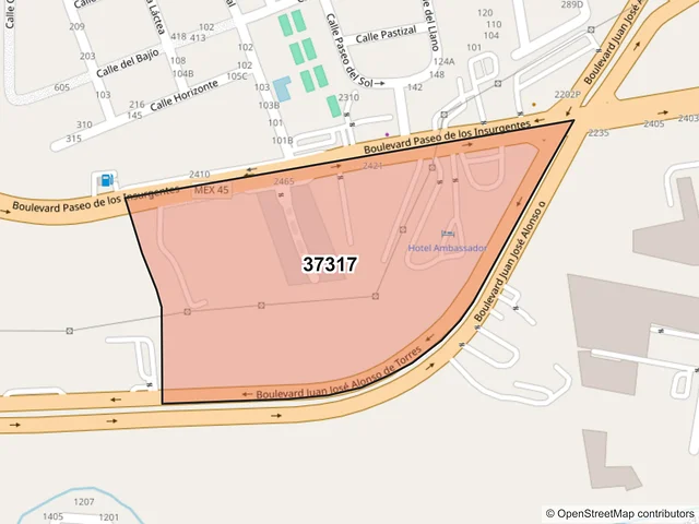 Mapa del código postal 37317, León, Guanajuato