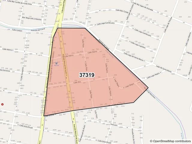 Mapa del código postal 37319, León, Guanajuato