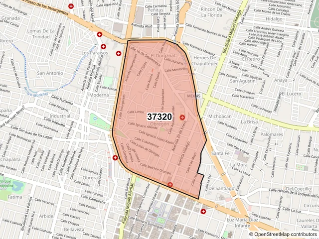 Mapa del código postal 37320, León, Guanajuato