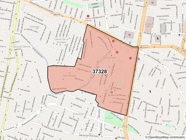 Mapa del código postal 37328, León, Guanajuato
